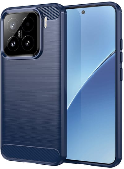 MobyDefend Hoesje - Geschikt voor Xiaomi 15 - TPU Backcover - Geborstelde Metaal & Carbon-Look - Blauw