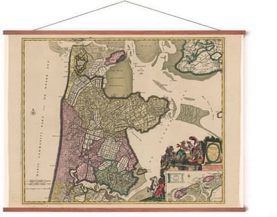 Poster In Posterhanger - Historische Oude Kaart Noord-Holland - 50x70 cm - Kader Hout - Ophangsysteem - Amsterdam