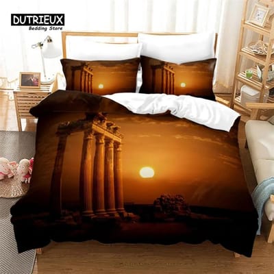 Europa Stad Gebouw Beddengoed Set 3D Print Dekbedovertrek Cartoon Dekbedovertrek King Voor Kinderen Kind Tiener Jongens Meisjes Slaapkamer Decor 70x133cm 2pcs