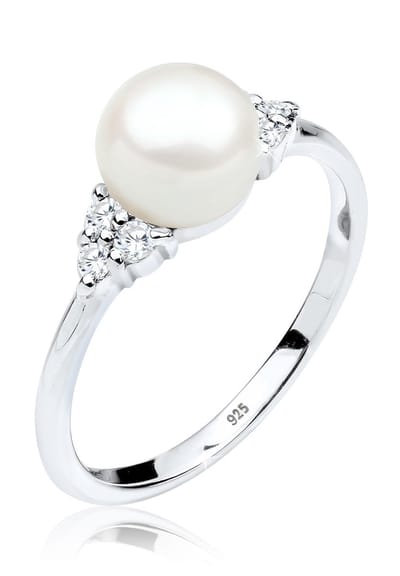 Elli PREMIUM - Ring - Dames Klassieke Zoetwater Gekweekte Parel met Cubic Zirconia Kristallen in 925 Sterling Zilver - Dames