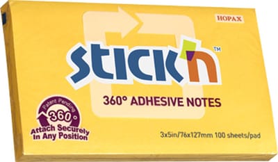 Stick'n Adhesive Notes - 360 Graden - Lijmrand - Sticky Notes - 76x127mm - Geel - 100 Memoblaadjes