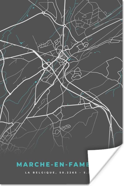 Poster Stadskaart – Grijs - Kaart – Marche en Famenne – België – Plattegrond - 120x180 cm XXL
