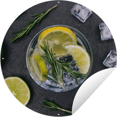 Tuincirkel Drank - Fruit - Beker - Citroen - 60x60 cm - Ronde Tuinposter - Buiten