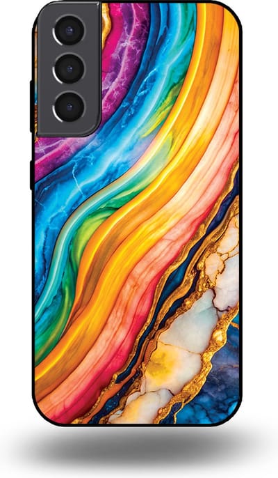 Smartphonica Telefoonhoesje Geschikt voor Samsung Galaxy S21 met Regenboog Goud Marmer Opdruk - TPU Backcover Case Rainbow Gold Marble Design geschikt voor Samsung Galaxy S21