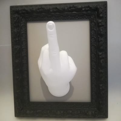 Antartidee - surrealistische - kunst - middelvinger - zwart - 3d - schilderij - omlijst