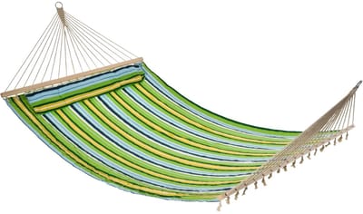 Hangmat - 2 Persoons - Met Spreidstok - Met Kussen - Groen - Blauw