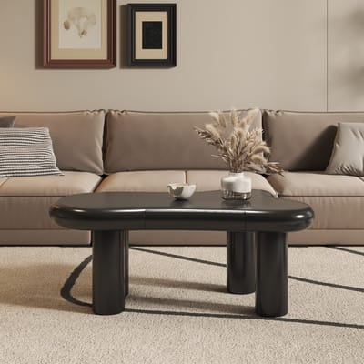 MODFU Zwarte Cloud-Vorm Salontafel van MDF met 16-Kleurige LED-Verlichting & Lade – Modern Woonkamer Tafel met Opbergruimte