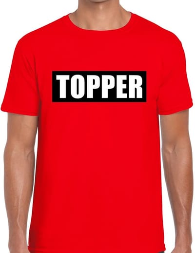 Topper in kader shirt heren rood / Topper in zwarte balk rood shirt heren S