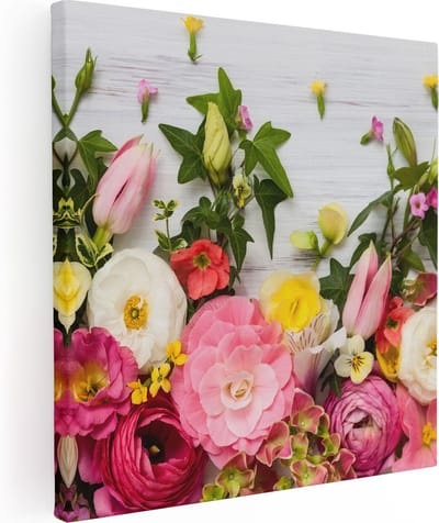 Artaza Canvas Schilderij Bloemen - 90x90 cm - Wanddecoratie Bloemen - Muurdecoratie Woonkamer - Kamer Accessoires Kleurrijk