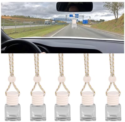 Dailygoods- Parfumfles Leeg - 5 Stuks - Auto Luchtverfrisser - Aromatherapie Diffuser - Geurverspreider - Glazen Fles - Transparant met Houten Stop