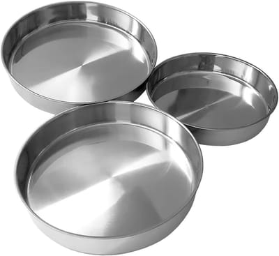 BORVAT® - Roestvrijstalen Ronde Dienbladen Set - 3 Stuks Ø28-32-36 cm - Voor Serveren & Oven