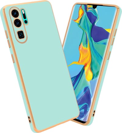 Cadorabo Hoesje geschikt voor Huawei P30 PRO in Glossy Mintgroen - Goud - Beschermhoes Case Cover van flexibel TPU-silicone en met camerabescherming