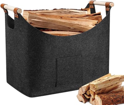 Haardhoutopslag - Vilten zak 45 x 32 x 40 cm donkergrijs met handgreep opvouwbare tas voor haardhout en winkelen