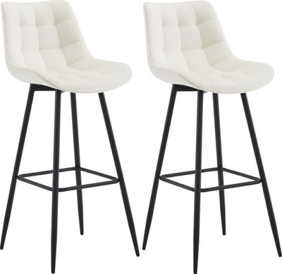 CLP Dartford Set van 2 barkrukken - Met rugleuning - Met voetsteun - Metalen frame - creme Fluweel