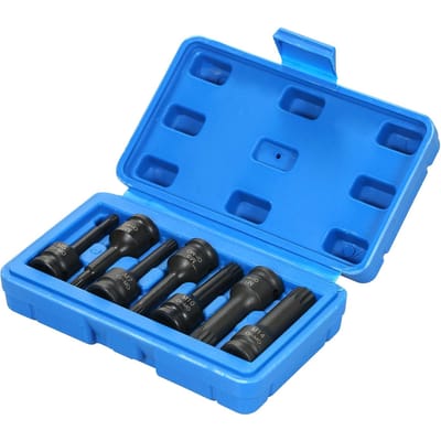 Jeu de douilles à chocs 3/8 pouces, 7 pièces, tailles métriques (5mm 6mm 7mm 8mm 10mm 12mm 14mm) XZN triple 12 point spline socket