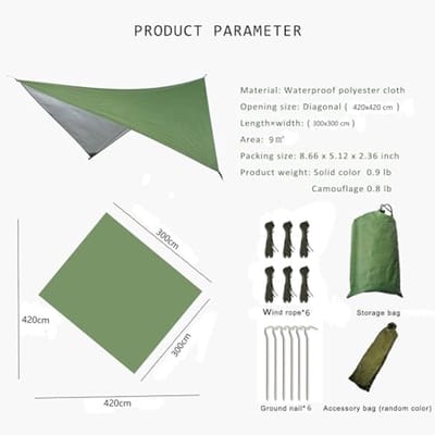Tentzeil 3x3 m voor Regenbescherming - Licht en Compact voor Camping en Wandelen