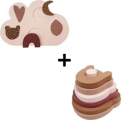 Cadeauset: Stapeltoren en Puzzel - Meisje - Stijlvol, zacht & veilig materiaal - Kraamcadeau