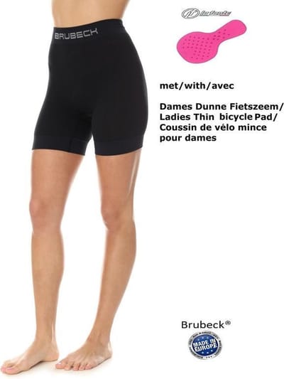 Brubeck Fietsonderbroek Dames - Naadloos Boxershort met Dunne Dames Fietszeem - Zwart M