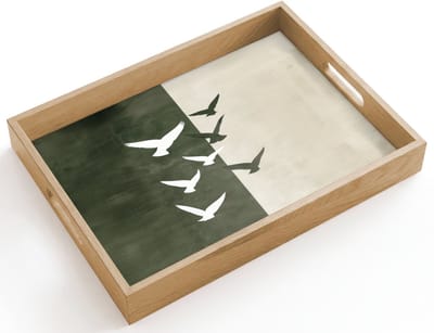 Dienblad hout 40x30 cm - Schootdienblad - Japandi - Vogel - Groen - Borrelplank rechthoek - Plateau dienbladen