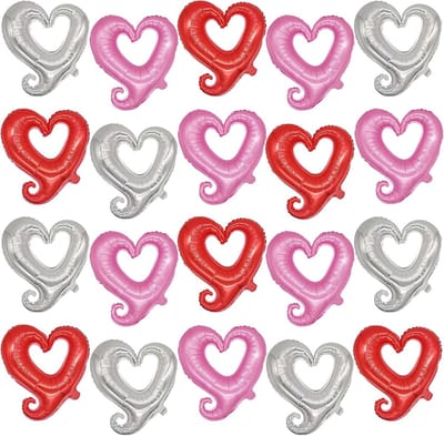 Solidchoice - Set van 20 Holle Hart Ballonnen in Rood, Roze en Zilver