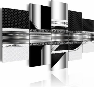 Schilderij - In het zilver, 5 luik, Zwart/Zilver look, 2 maten, Premium print
