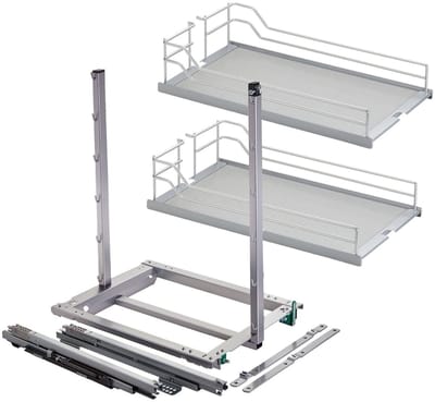 DISPENSA junior III apothekerslade zilvergrijs voor corpusbreedte 300 mm incl. legplanken met zilvergrijze reling en grijze houten bodem