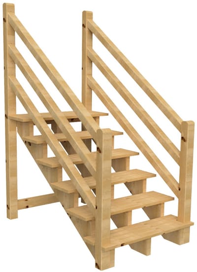 Vrijstaande buitentrap met houten trapleuning Beide zijden - H 6-treden 105cm B 120cm - zonder stootbord