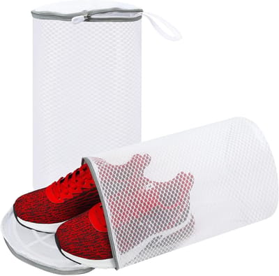 Schoenwaszakken 2-Pack met Honingraatnet voor Sport- en Hardloopschoenen, Sokken en Speelgoed, Witte Cilindrische Waszakken