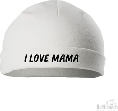 Soft Touch Mutsje Rolmutsje Bedrukt "I Love Mama" Wit/zwart Maat New Born Maat 56