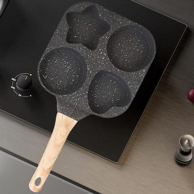 Koekenpan Eieren - Pannenkoekenpan Ontbijt - Koken Buiten - Vormen Speels Eten - 4 Delig - Zwart
