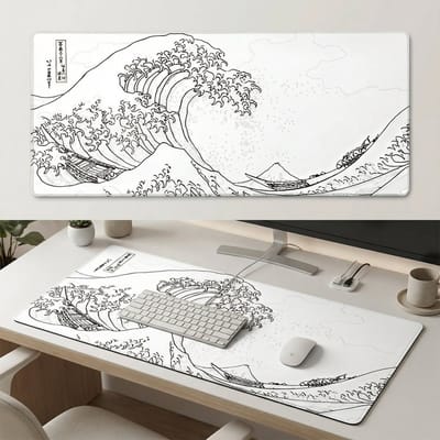 XXL Bureau Muismat - Witte Golven Design - Antislip - Geschikt voor Gaming en Werk - 80x30cm