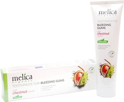 MELICA ORGANIC Biologisch Natuurlijke TANDPASTA bij Bloedend tandvlees met KASTANJE-EXTRACT, XYLITOL en KALIDENT- CALCIUM zonder Fluoride, SLS, antiseptica 100g