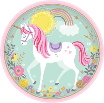 Kartonnen borden met Unicorn - Eenhoorn Borden 23 cm 8 Stuks - Amscan - kinderfeestje artikel Unicorn feest bordjes wegwerp