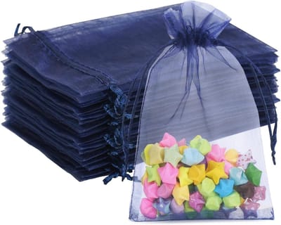 Navy Blue Organza Tassen, 10 x 15 cm, Transparante Cadeautassen met Trekkoord, 50 Stuks, Geschikt voor Trouwen, Sieraden en Feestjes