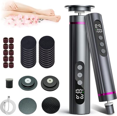 JGS Premium - Elektrische Eeltverwijderaar met 3-in-1 Functie en LED-display - 9 Snelheden - 3 Verwisselbare Koppen - Voor Voetverzorging en Manicure - Grijs