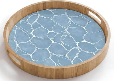 Dienblad rond 40x40 cm - Schootdienblad hout - Organisch - Patroon - Blauw - Borrelplank rechthoek - Plateau houten dienbladen