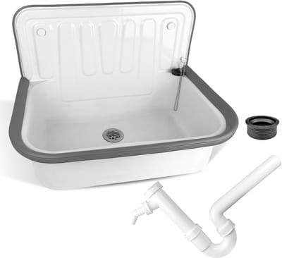Gootsteen Wit - Wastafel Set - Praktisch Gebruik - Robuuste Stalen Bak - 50 cm - Wit