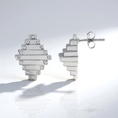 Cavill - Zilveren oorbellen 925 Sterling Zilver Geplatineerd - 32 Cambodjaanse Zirkonen 0,638 ct - Modern Geometrisch Design - Monosono Collectie