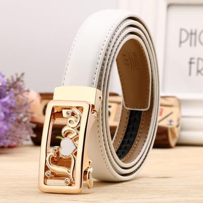 Dames Echte Leren Riem Casual en Veelzijdig Dubbelzijdig Twee Laags Rundleer Lychee Patroon Automatische Gesp Riem 100-125cm brown