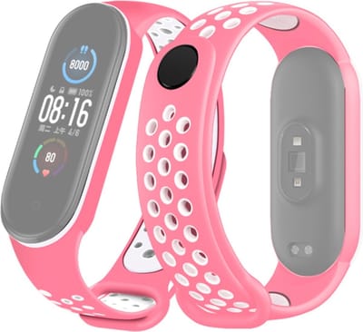 Siliconen bandje - geschikt voor Xiaomi Mi Band 5 / Mi Band 6 - roze-wit
