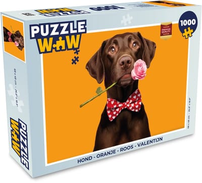 Puzzel Hond - Oranje - Roos - Valentijn - Legpuzzel - Puzzel 1000 stukjes volwassenen