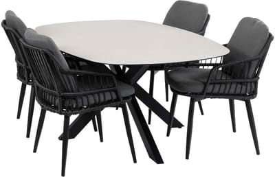 5-delige tuinset | 4 Isabel tuinstoelen | Tuintafel Barletta 180x115cm | Black & Black Sandstone