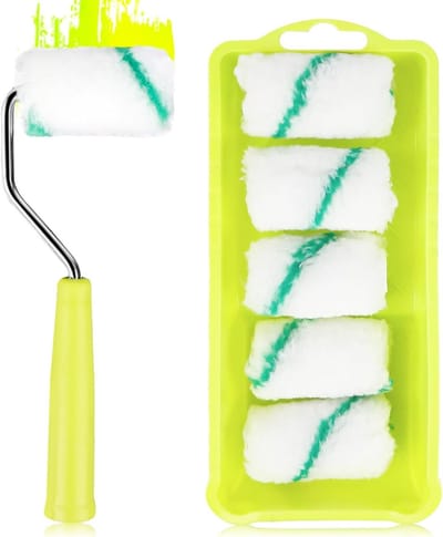 Complete Verfroller Set met 8 Stukken, Inclusief Verftray, Kwast en 6 Fleece Hoezen voor Muurverf, Ideaal voor Thuisprojecten en Professioneel Gebruik