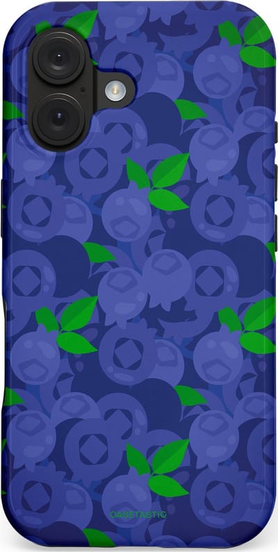 Casetastic hoesje geschikt voor Apple iPhone 16 - MagSafe - Dubbellaagse bescherming - Berrytastic Blauwe Blueberry Bessen - Fashion Case - Donkerblauw Groen