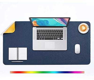 XL Bureau Onderlegger - Multifunctionele Muis Mat - Waterdicht PU Leer - 80x40cm Donkerblauw/Geel