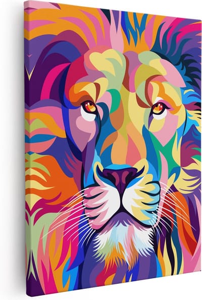 Artaza Canvas Schilderij Leeuwenkop - 40x50 cm - Muurdecoratie Abstract - Wanddecoratie Woonkamer - Kamer Accessoires Popart