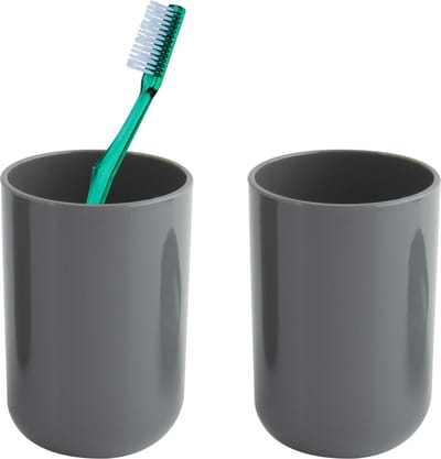 MSV Badkamer drinkbeker/tandenborstelhouder Porto - 2x - PS kunststof - donkergrijs - 7 x 10 cm