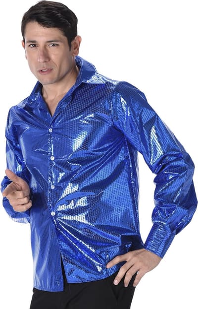Karnival Costumes Blauw Disco Overhemd Heren Carnavalskleding Heren Foute Party Jaren 60 Jaren 70 '60 '70 Carnaval - Polyester - Maat L - Shirt