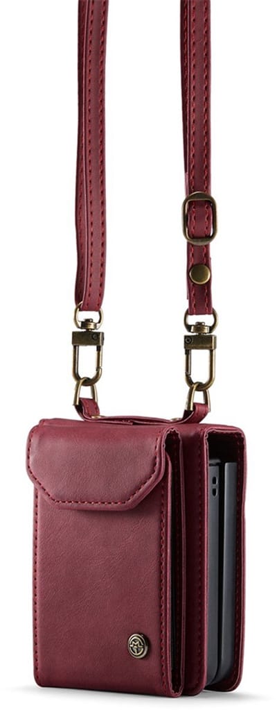 CaseMania Bookcase hoesje geschikt voor Samsung Galaxy Z Flip 7 - Effen Rood - Kunstleer - Incl. Verstelbaar Crossbody Koord én Polsbandje | 3 Ruime Pas Vakjes