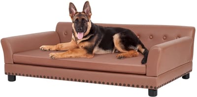 NaevaMi Hondenbank op Poten - Hondenmand - Hondenbed - Hondensofa - Hondenzetel - Stevig en Duurzaam Frame - Size L - 102x72x40cm - Bruin